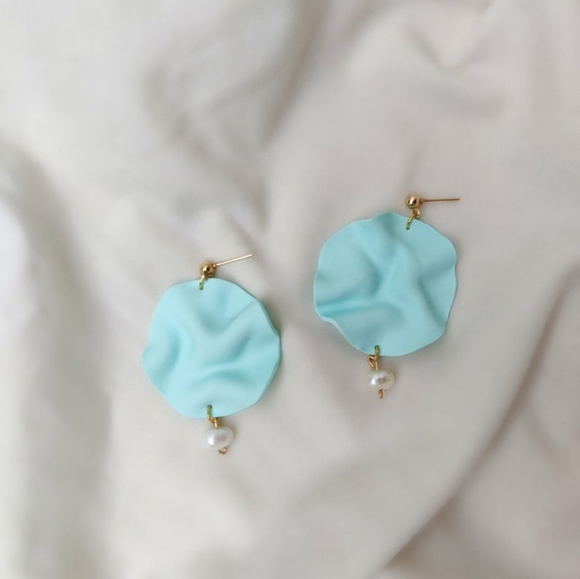 Clay & Baroque Pearl Earrings, Modern Earrings - Picture 1 of 3